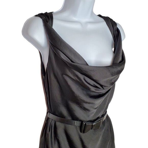 NEW Black Sleeveless Dress Sz S Twisted Slouch Neckline w Belt Ya Los Angeles - Picture 2 of 6